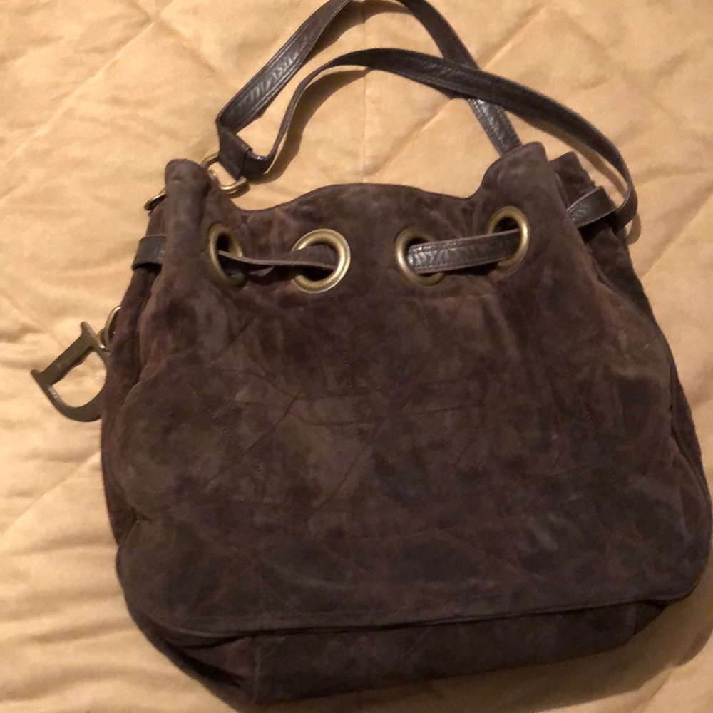 Christian Dior suede shoulder drawstrap bag
